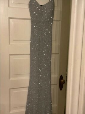 Windsor Silver Sequin Strapless Prom Dress